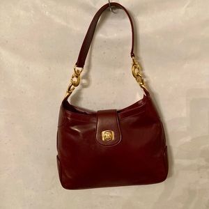CELINE Wine Bordeaux Burgundy maroon VIntage leather shoulder bag gold h…